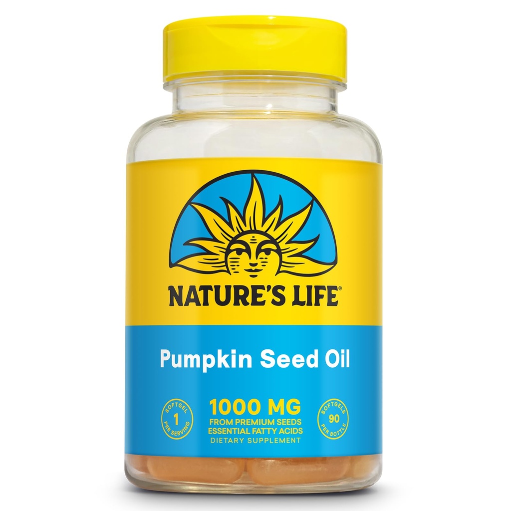 Naturens liv Pumpkin Seed Oil Supplement - Kilde til Omega 3 6 essensielle fettsyrer og antioksidanter - kaldt presset fra organiske pumpeskinn frø - Vegan, 60-dagers garanti, 90 serveringer, 90 Softgels