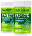 NATURELO Probiotika for digestive helse - 50 milliarder CFU, 11 Strains, daglig bruk Supplement - Økt immunsystem, forsinket frigjøring, No-Fridge, 60 vegetariske kapsler (pakke med 2)