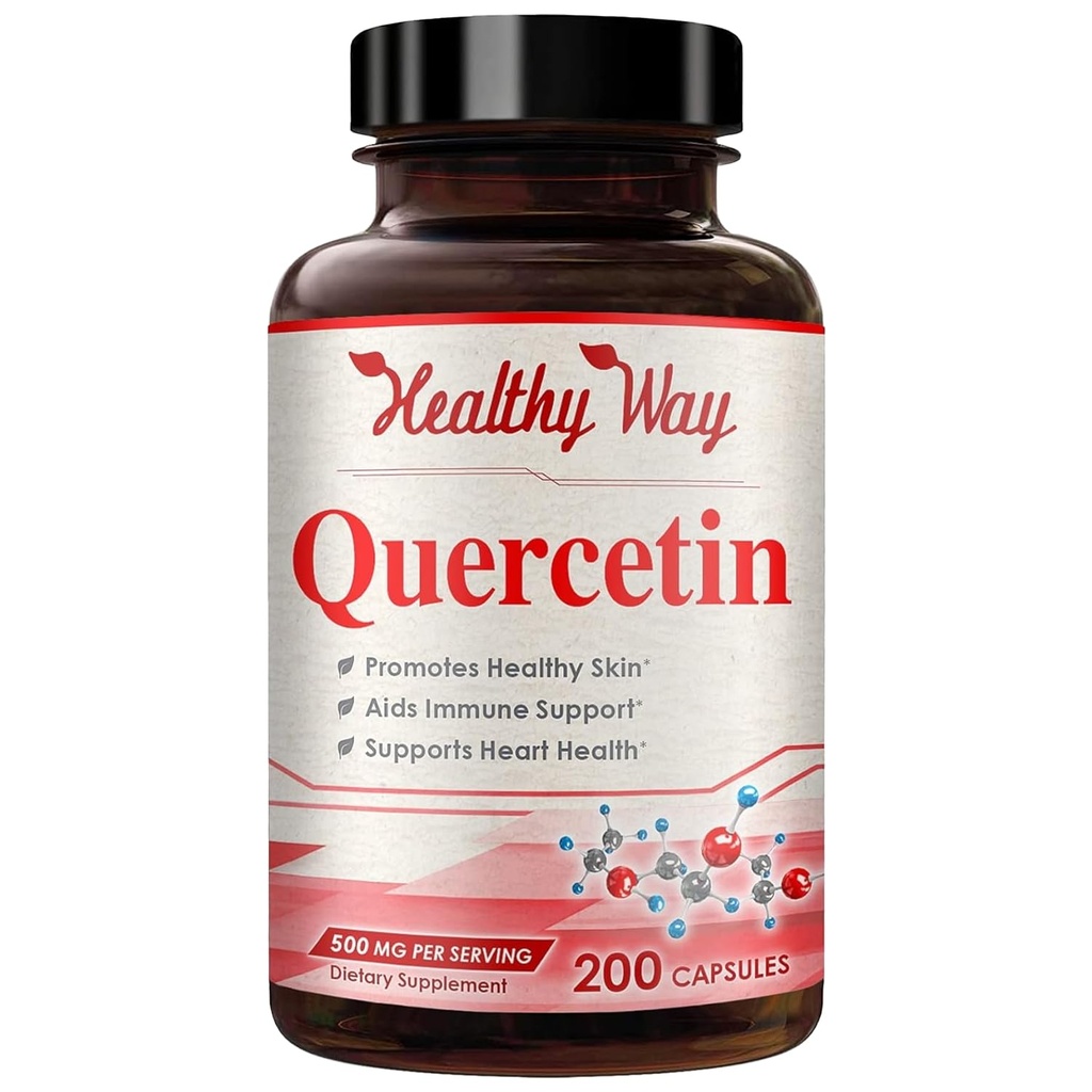 Høy styrke Quercetin 500mg Kapsler - En gang daglig kraftig antioksidant Quercetin Supplement for hjerte aldrende hud hjerne og immunstøtte - Veganvennlig Glutenfri laget i USA (200 Services)