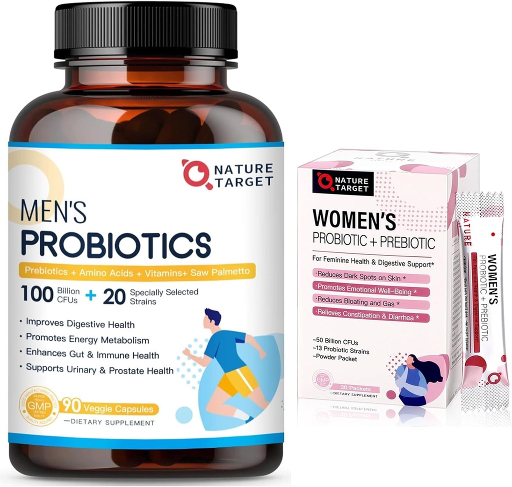 NATURE TARGET Probiotika for menn 100 milliarder CFUs, probiotika for kvinner pulver