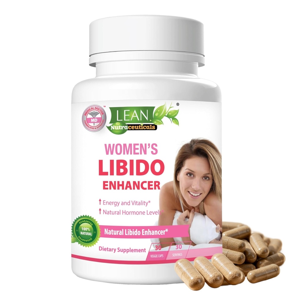 Lean Nutra Libido Booster for kvinner med Maca Root, Horny Goat Weed, Tongkat Ali, Fenugreek – Naturlig Menopause & PMS Støtte, Hormon Balance & Energi Supplement – 30 Vegan Kapsler