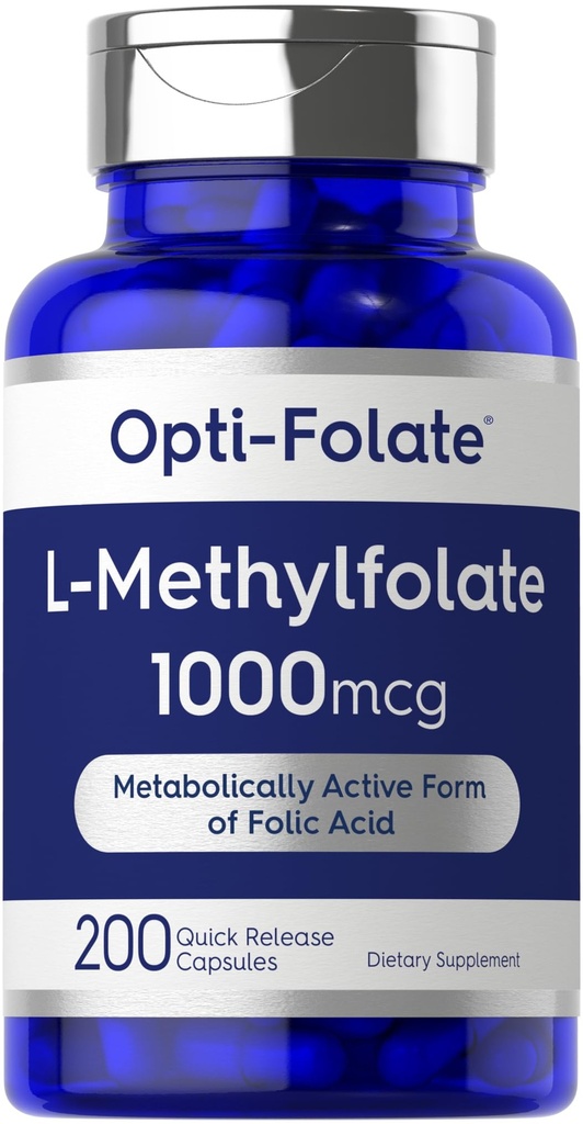 Carlyle L Metylfolat 1000mcg | 200 kapsler | Verdistørrelse | Optimert og aktivert | Ikke-GMO, Glutenfri | Metyl Folat, 5-MTHF | ved Opti-Folat