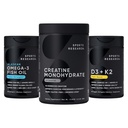 Sportsforskning Triple Styrke Omega 3 Fiskeolje - Burpless Fish Oil Supplement m/EPA & DHA fettsyrer, Kreatin Monohydrat & Plant Basert vitamin D3 K2 med kokosolje