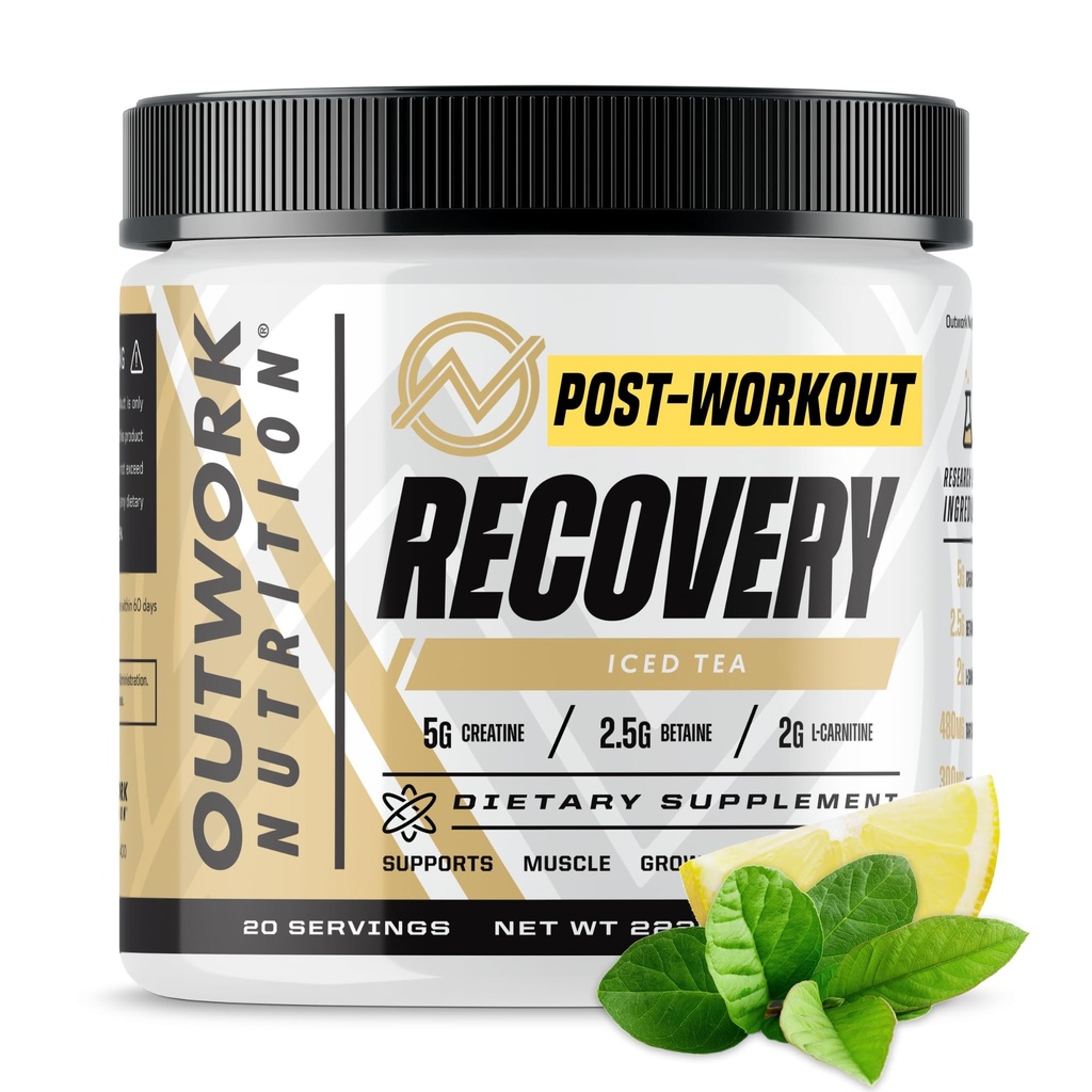 Outwork Nutrition Post Trening Recovery pulver - Kreatin Monohydrat, KSM-66 Ashwagandha & Tart Cherry - Speeds Recovery, Eases Soreness - Kreatinpulver for menn og kvinner, Iced Te, 240 Gr