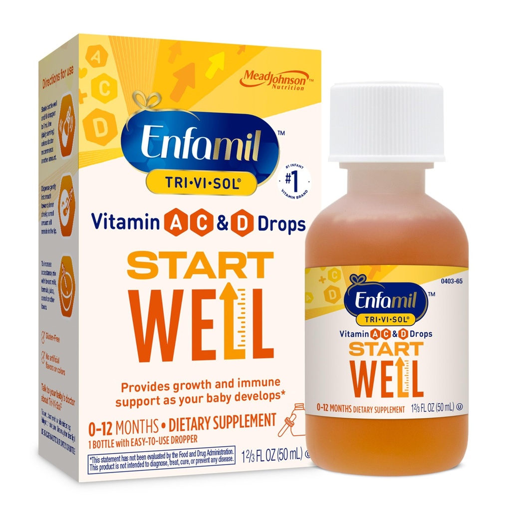 Enfamil Tri-Vi-Sol Infant Multivitamin Drops, støtter vekst og immun helse for babyer, 50 ml flaske