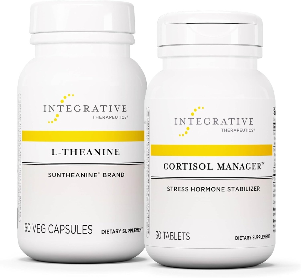 Integrative terapeutiske midler Bundle med Cortisol Manager, 30 tabletter & L-Theanine, 60 kapsler - Cortisol Manager for stressstøtte med Ashwagandha* - L-Theanine for å støtte en avslappet stat*