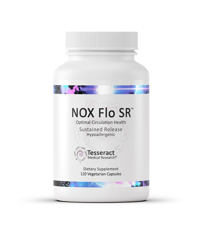 Tesseract NOX Flo SR Nitric Oxid Booster, Vascular Helse Supplement, 120 kapsler, estimert L Citrullin, Coenzym Q10 & R Lipoic Acid, Sirkulasjon og blodtrykksstøtte, Hypoallergenic