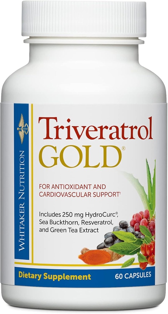 Dr. Whitaker's Triveratrol Gold - Sunn Aging Supplement med Resveratrol & Ekstrakter av Aloe Vera, Grønn Te og Turmeric - gir Antioksidant og kardiovaskulær støtte (60 kapsler)
