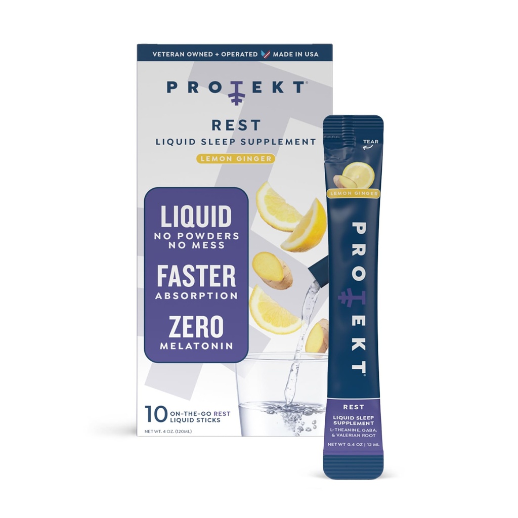 PROTEKT GABA L Theanine Supplement Melatonin-fri søvnhjelp for voksne | Valerian Root for nattstøtte og hvilelig søvn | GABA rolig flytende drikkeblanding for voksne | Lemon Ginger, pakke med 10