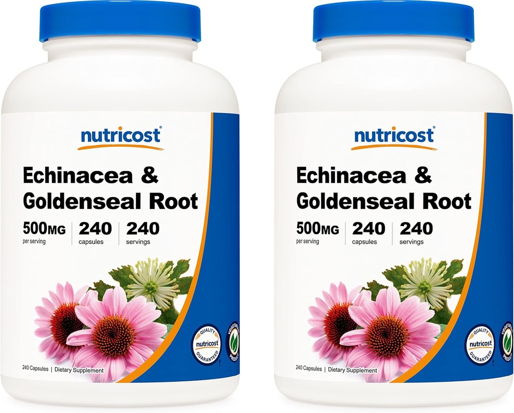 Nutricost Echinacea & Goldenseal Root, 500 mg, 240 kapsler (2 flasker) - Veggie Caps, Ikke GMO, Glutenfri