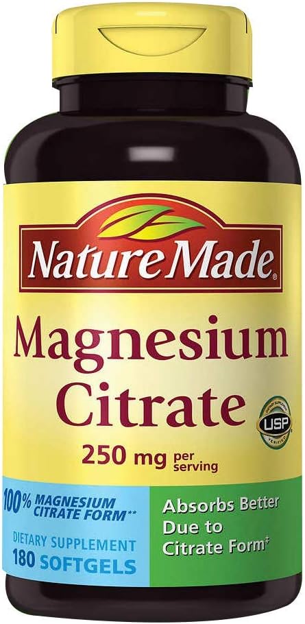 Natur laget Magnesium Citrat 250 mg Diett Supplement (Netcount 180 Mykt Gels), 180Count