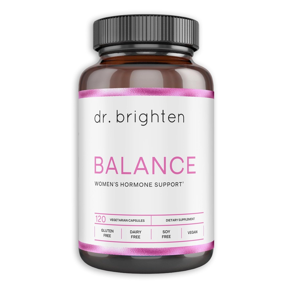 Dr. Brighten Balance - Hormon Balance for kvinner med Chasteberry og DIM - Targets Hormonal Acne, Periodeproblemer, & PMS - Vegan, Ikke-GMO