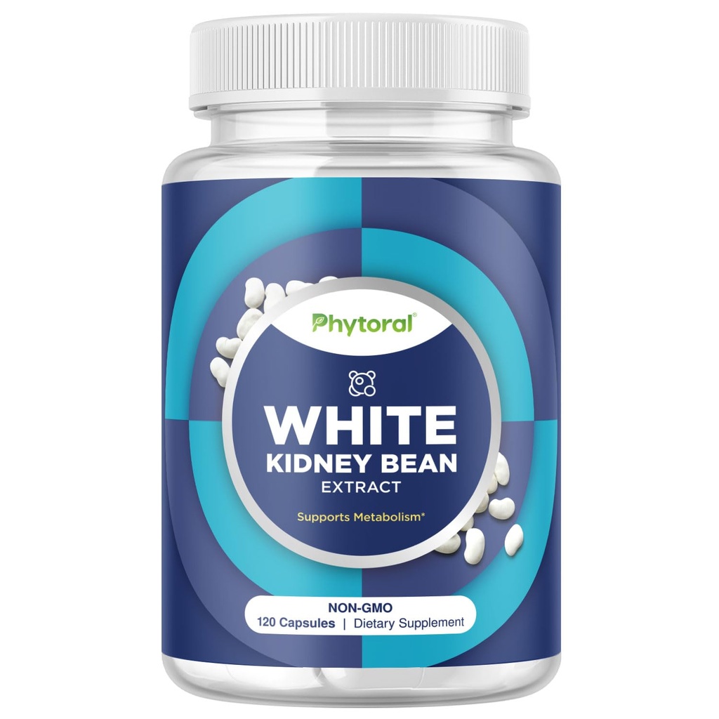 Phytoral Hvit Nyre Bean Ekstrakt Carb Blocker - Hvite Nyrebønner Supplement for Metabolisme Boost & Ease Kalorier fra Starchy Mat - Carb Control Supplements - 120 kapsler