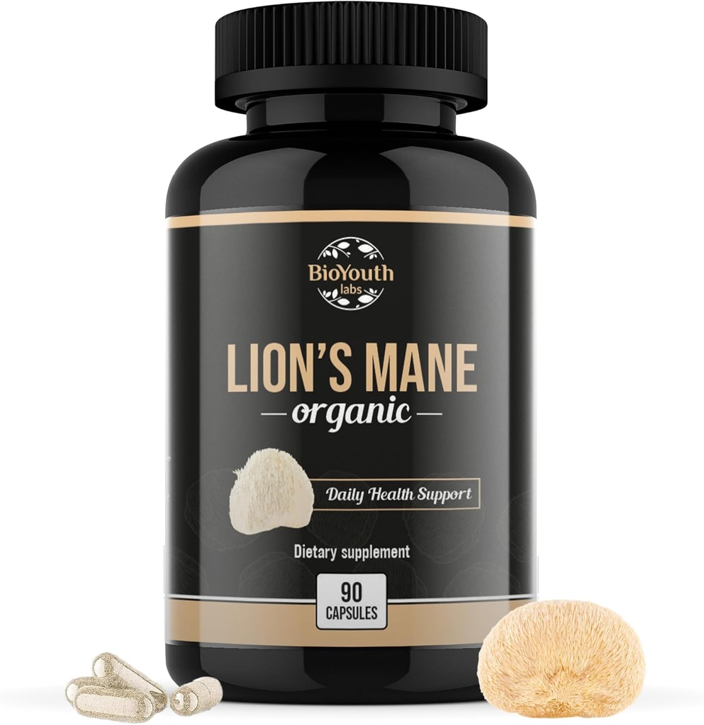 Organic Lions Mane Brain Support Dietary Supplement Premium Lions Mane Mushroom Extract - 90 kapsler