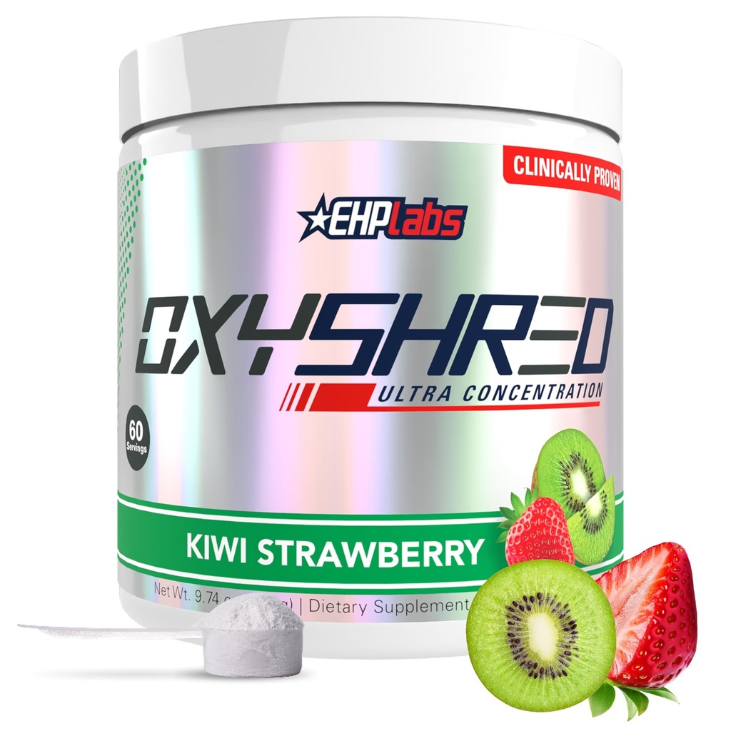 EHP Labs OxyShored Pre Workout pulver - Preworkout pulver med L Glutamin & Acetyl L karnitin, Energi Boost Drink - Kiwi Strawberry, 60 serveringer