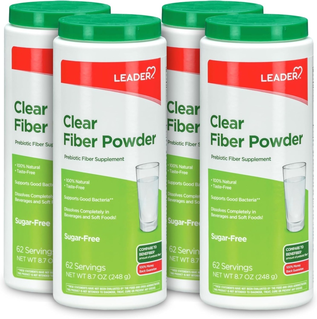 Leder Prebiotisk Fiber Supplement pulver for Digestive Helse, 100% naturlig daglig fiber pulver, sukker-fri, smaksfri, Glutenfri, Ikke-GMO, Unflavored, 62 serveringer (8,7 OZ) (pakke med 4)