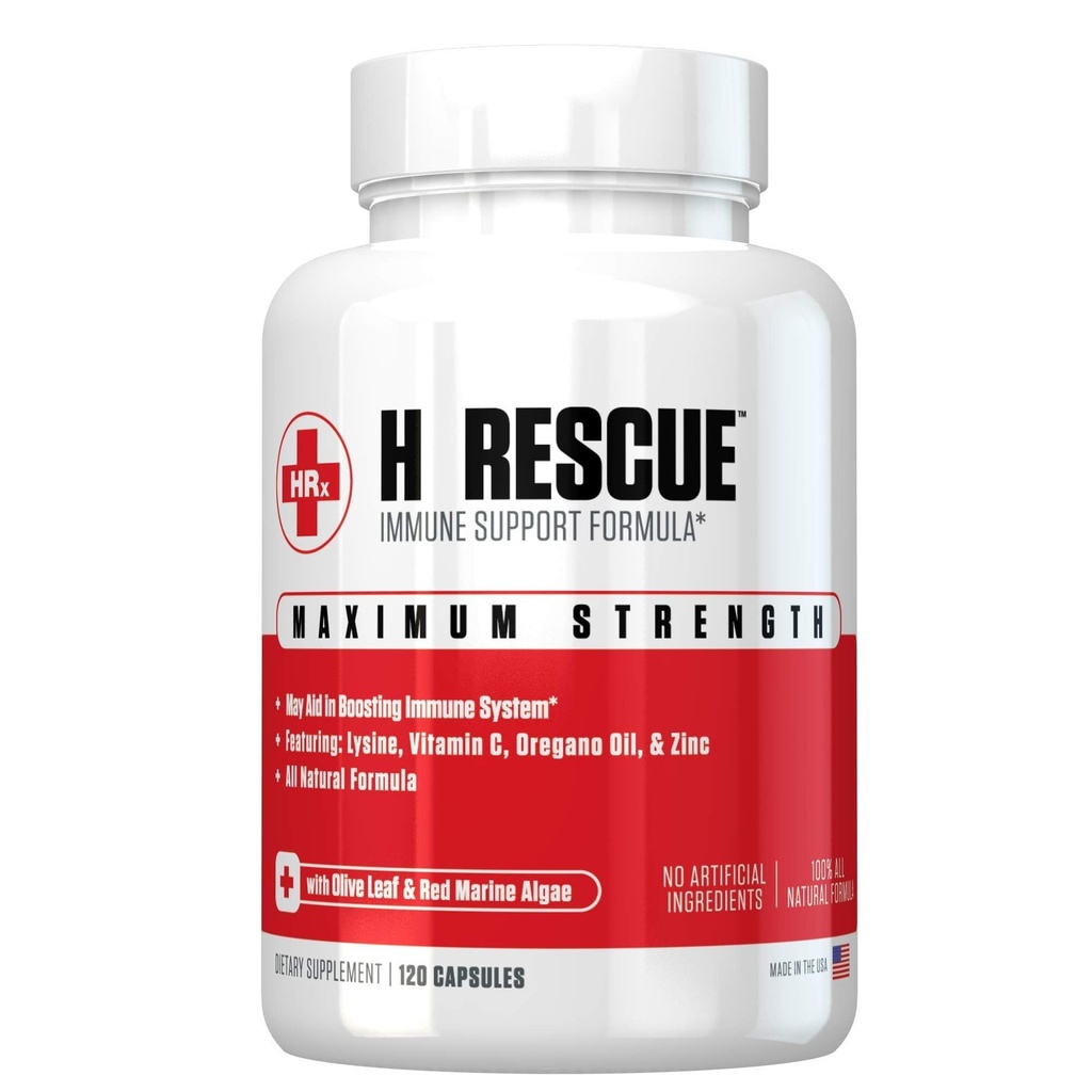 Re+Gen Nutrition H Rescue Immune Support Supplement for voksne, kapsler med sink, vitamin C, L lysin Amino Acid & Oregano olje for immunisme Helse hos menn og kvinner, 120 kapsler