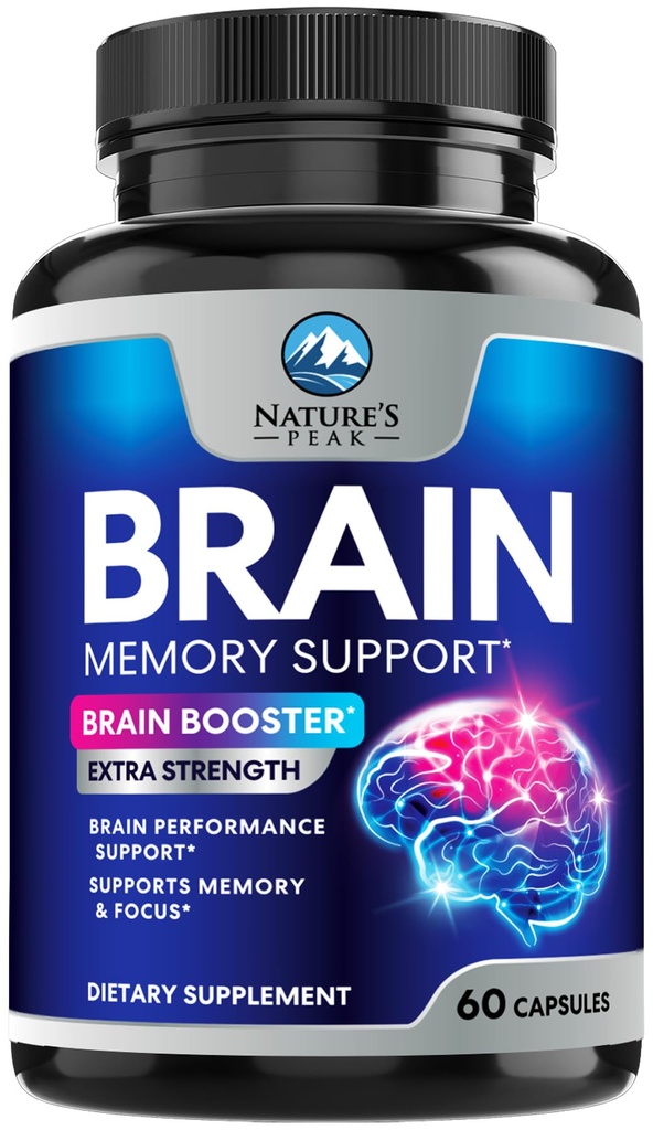 Brain Memory Supplement piller - 3X Styrke Nootropics for konsentrasjon, klarhet og fokus Støtte - Hjerne Helse Kognitive vitaminer med Bacopa, Fosfatidylserin & DMAE, Brain Booster, 60 Kapsler