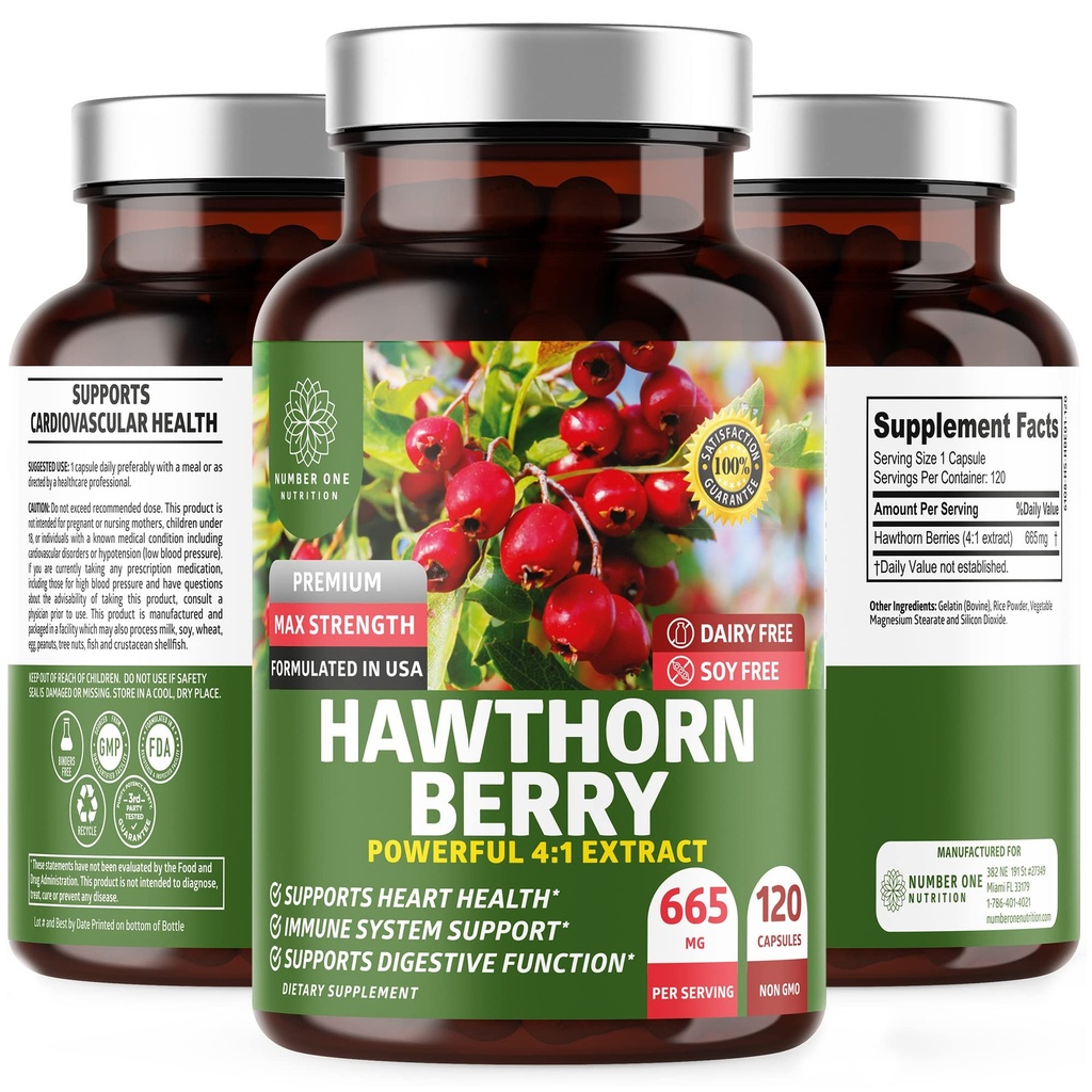 N1N Premium Hawthorn Berry Capsules [Max styrke, 2660mg] Alle naturlige Hawthorn Extract Supplement for å støtte immunitet, 120 Caps