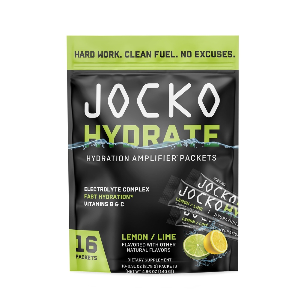 Jocko brenselpakker Lavt sukker - Hydration forsterker pakker for utvinning, dehydrering og trening - med vitaminer B6, B12 & C (16 pakker) Lemon Lime