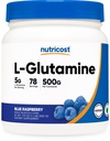Nutricost L-Glutamine pulver (500 gram) (blå bringebær)