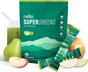 Nello Supergreens Superfood Drink Blande med Klorella, Moringa, Spinat, Broccoli, Digestive Enzymes og Probiotika – Apple Pear Flavor, 20 Services, Reisepakke