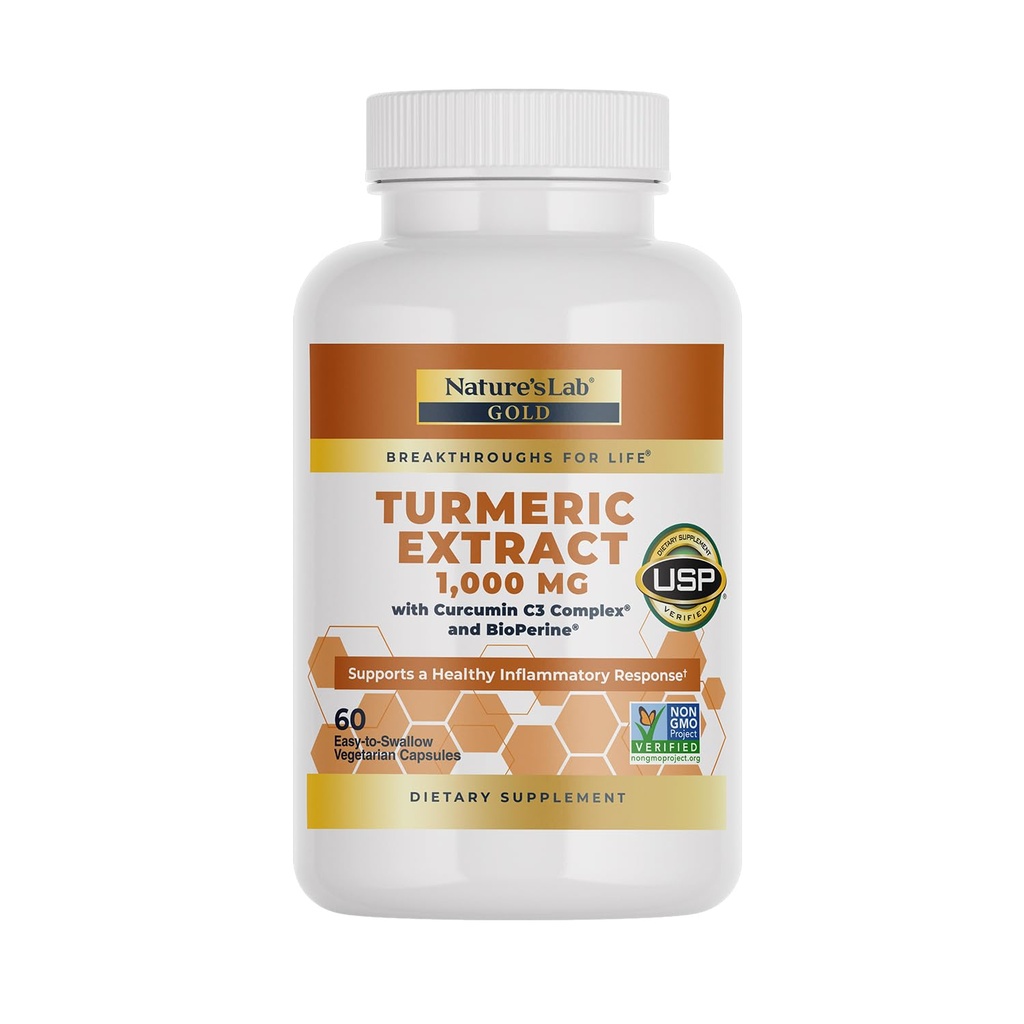 Naturens Lab Turmeric ekstrakt med Curcumin C3 & BioPerine 1000mg - fremmer kardiovaskulær, dialyse og immun helse - 60 kapsler (30 dagers forsyning)