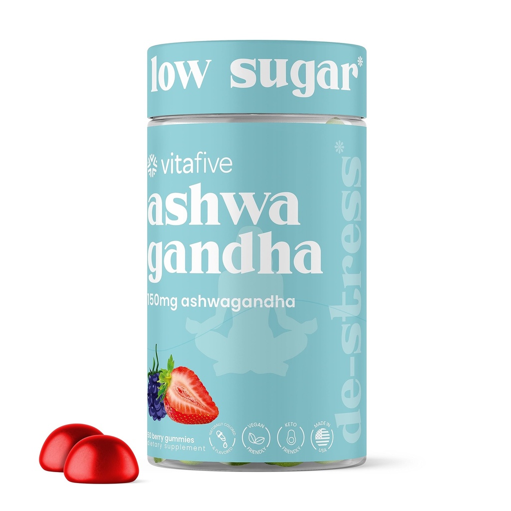 Vitafem Ashwagandha Gummies med vitamin B12, Ashwagandha Gummies for menn og kvinner, Vegan, Glutenfri (50 Ct)