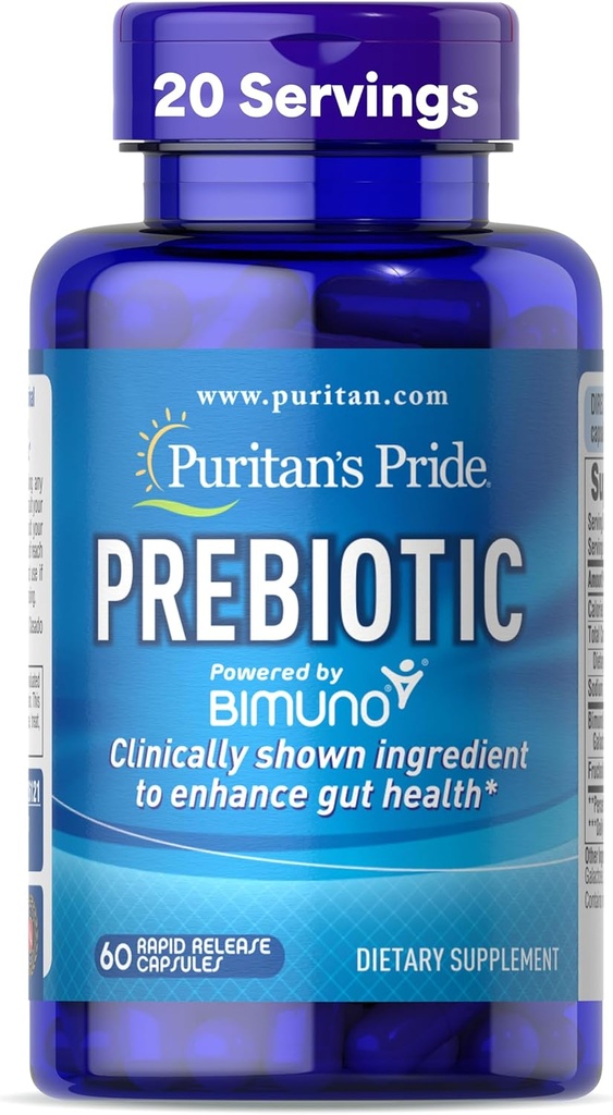 Puritans Pride Prebiotika for menn og kvinner drevet av Bimuno, Dietary Supplement for Advanced Gut Health, bidrar til å alleviate Bloating, 60 Rapid Release Kapsler