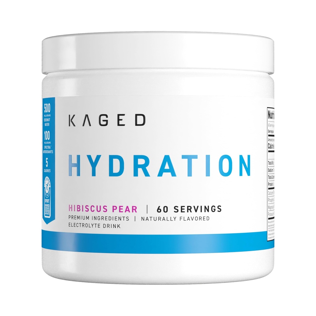 Kaged Hydration Electrolytes Powder | Hibiscus Pear |  Hydra  Hydra-Charge Sports Drink Blande | Pre, Post, Intra trening | Low Carb, Vegansk, Glutenfri | Kosttilskudd for menn og kvinner | 60 Serveringer