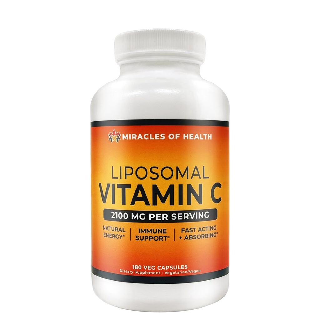 Liposomal Vitamin C 2100mg 180 Veggie Capsules, 60 dagers forsyning | Rask absorbering Biotilgjengelighet | Kraftig antioksidant og immun støtte Supplement