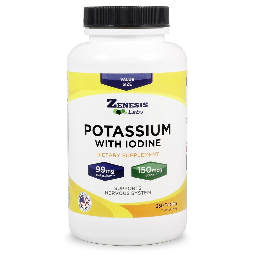 Kaliumgluconat 99 mg + 150mcg jodin fra Kelp Bulk (250 tabletter/Buttle)