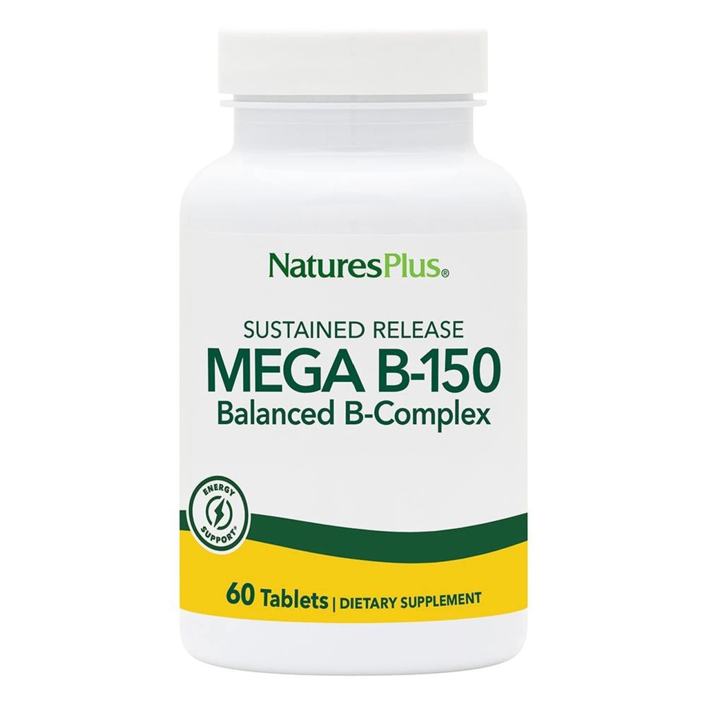 Natures Plus Mega B150 Kompleks, utgivelse - 60 vegetariske tabletter - Maksimal potens B kompleks vitamin Supplement - Glutenfri - 60 Services