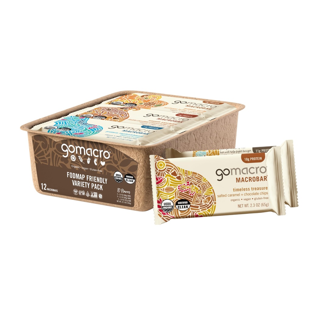GoMacro MacroBar Organic Vegansk Protein Bars - FODMAP Vennlig Variety Pack (2.0-2.3 Ounce Bars, 12 greve)