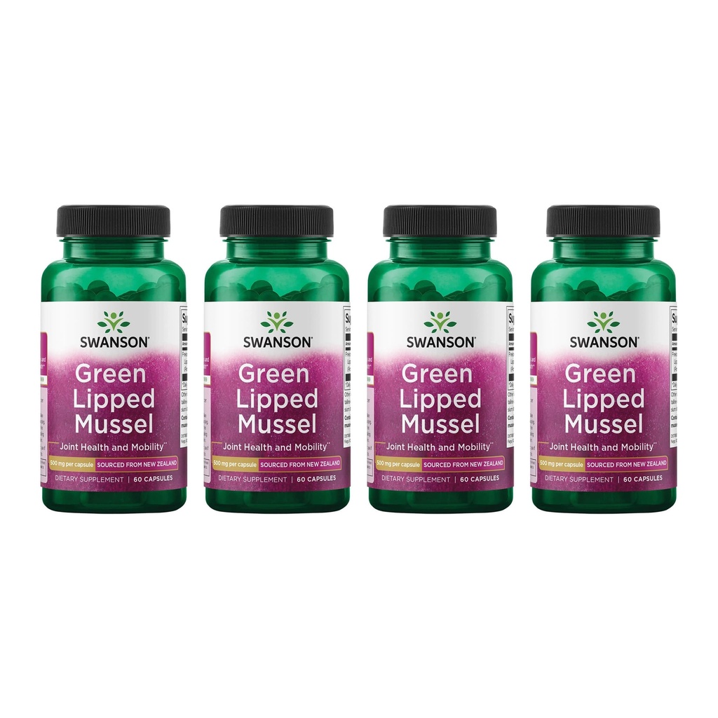 Swanson Green Lipped Mussel (Freze-Dried) - Norge felles helse og mobilitet Supplement - Naturlig formel kan støtte hjerte helse og digestiv funksjon - (60 kapsler, 500 mg hver) (4 pakke)