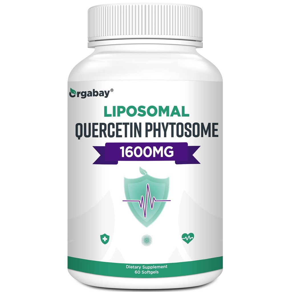 Orgabay Liposomal Quercetin Phytosom 1600 mg, Bromelain 200 mg,Zinc 30 mg,Vitamin C Turmeric 40 mg,høyeste absorpsjon, Quercetin kompleks, 60 Softgels