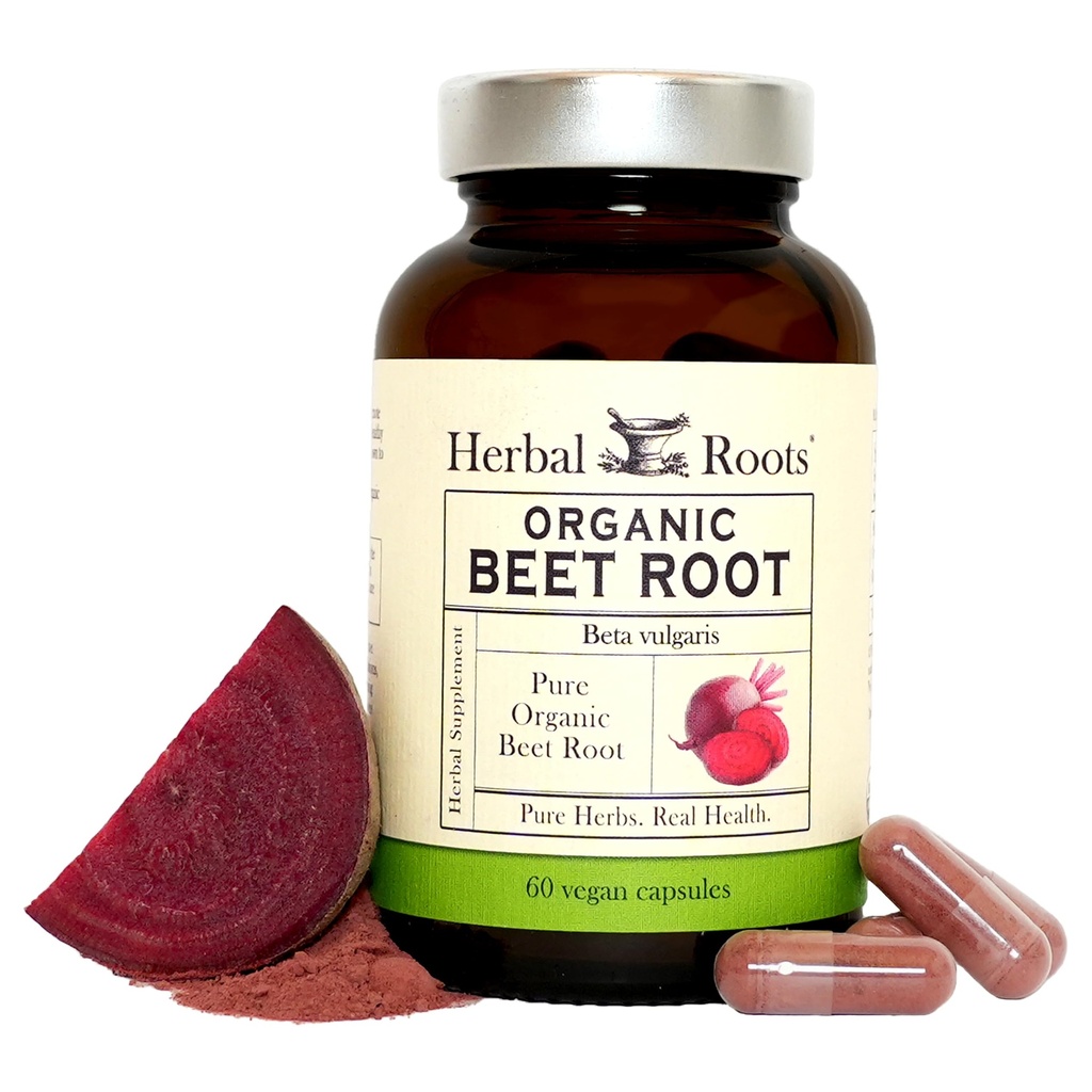 Herbal Roots Organic Beet Root Powder Capsules - 1500mg per servering - Certifisert USDA Organic - Ikke-GMO - 60 Count Vegansk Kapsler