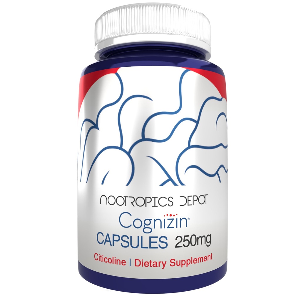 Nootropics Depot Cognizin Citicoline Kapsler | 60 greve | Choline Supplement | Brain Health Supplement | Regulerer minne og kognitiv funksjon | Støtter oppmerksomhet, fokus og minner