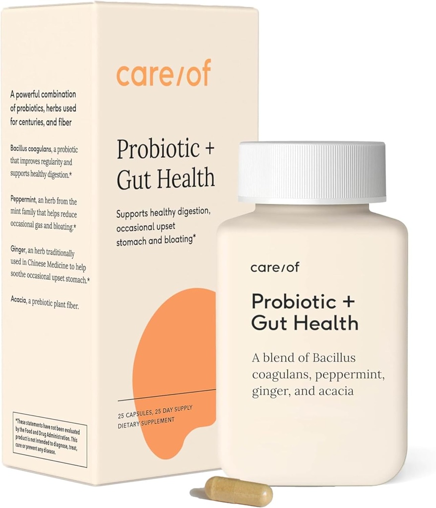 Care/of Probiotic + Gut Health Supplement for kvinner og menn - GRATIS velvære Tracker APP - Digestiv støtte for å lindre anledninger gass & blotting - sukkerfri, Ingen fyllstoffer, sertifisert C.L.E.A.N. - 25 greve