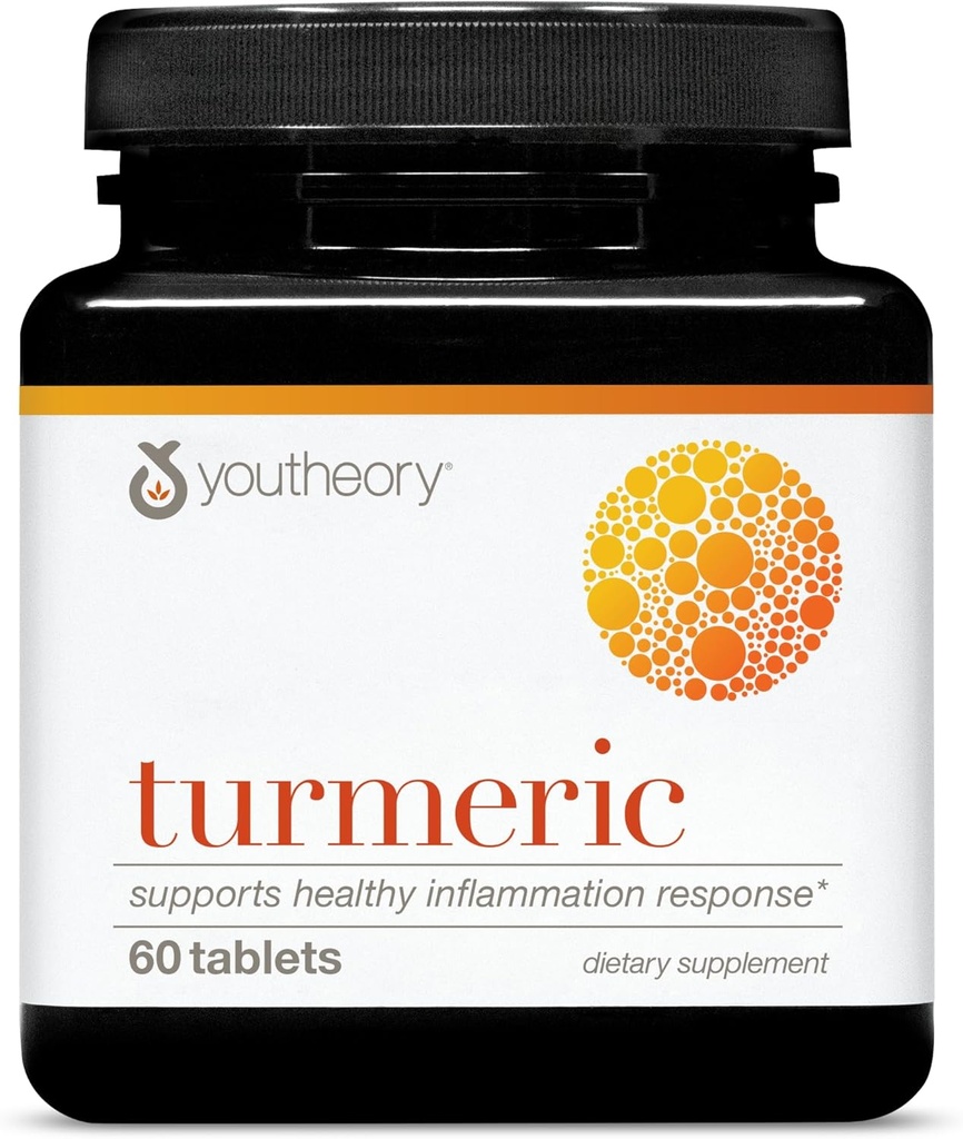 Youtheory Turmeric - 450 mg - med Black Pepper & Olive Leaf - Støtter Joint & Brain Helse* - Inneholder Bioenhancers, Curcuminoids & Herbal Extracts - 60 tabletter (20-dagers levering)