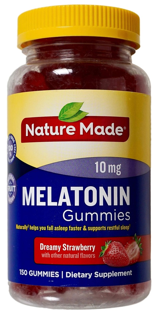 Naturen laget melatonin 10mg drømaktig jordbær naturlig flavors, 150 gummier