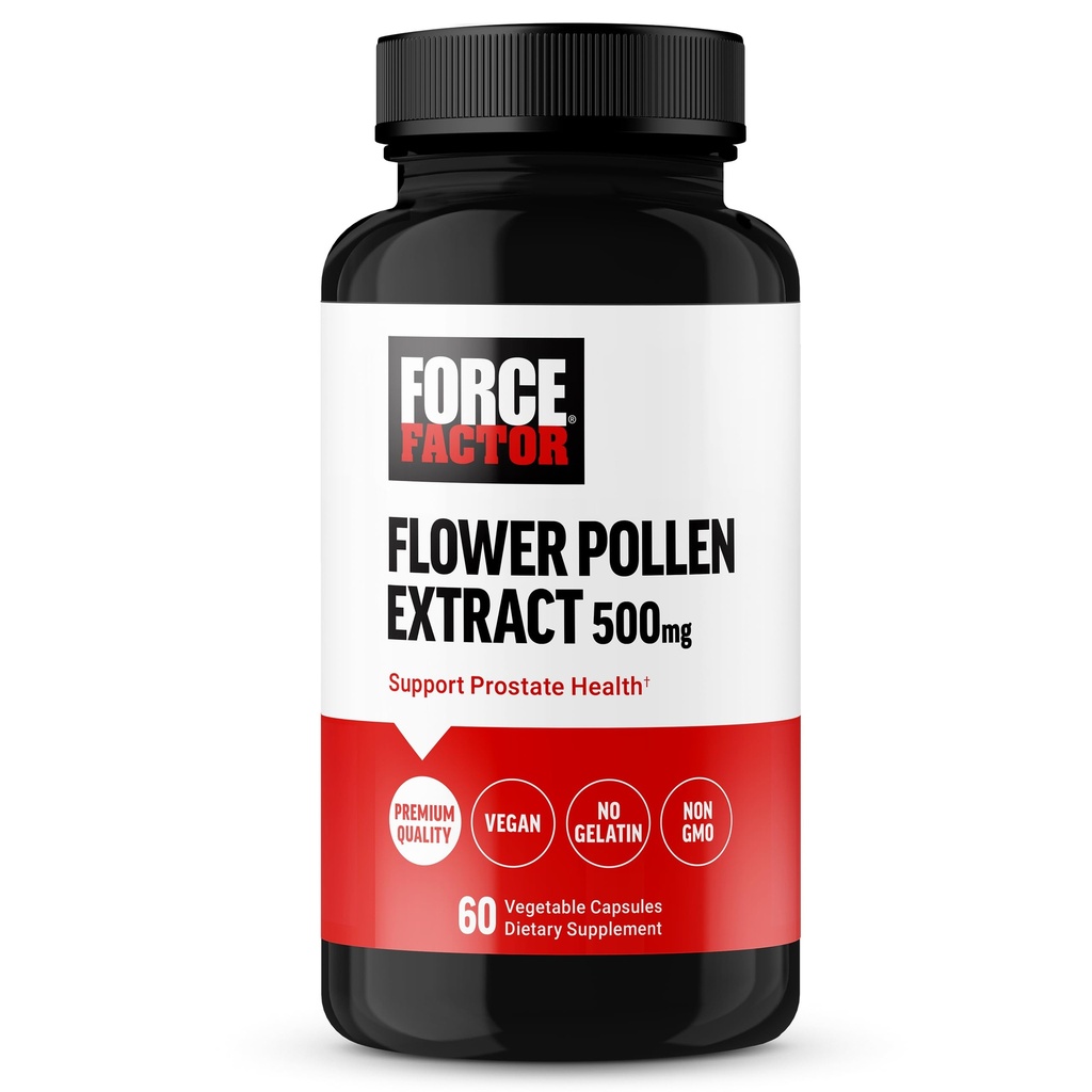 FORCE FACTOR Blomster Pollen Prostate Støtte Supplement for menns helse, Prostate Helse Supplement, 500 mg Blomster Pollen Kapsler, Vegan, Ingen Gelatin, Ikke-GMO, 60 Kapsler