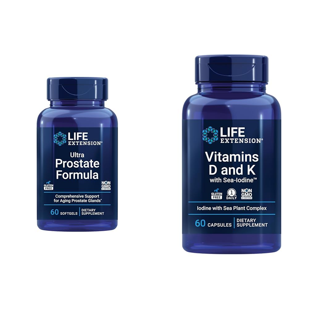 Livsforlengelse Ultra Prostata Formula, Sag Palmetto for menn, pygeum, stinging Nettle & vitaminer D og K med Sea-Iodine, vitamin D3, vitamin K1 og K2, Iodin