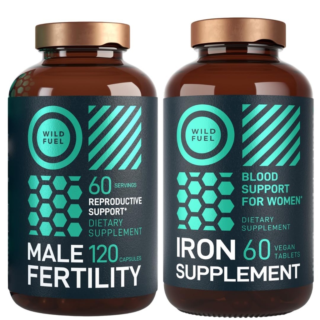WILD FUEL Mannlig Fertilitet Supplement og jern piller med folsyrefertilitet og prenatal Bundle