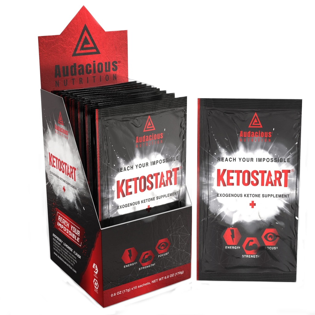 KetoStart+ | Eksogene ketoner pulver med elektrolyter for energi, styrke og fokus | med koffein | bringebær lemonade flavor elektrolyte pulver (10x ketoner drikke bland pakker)
