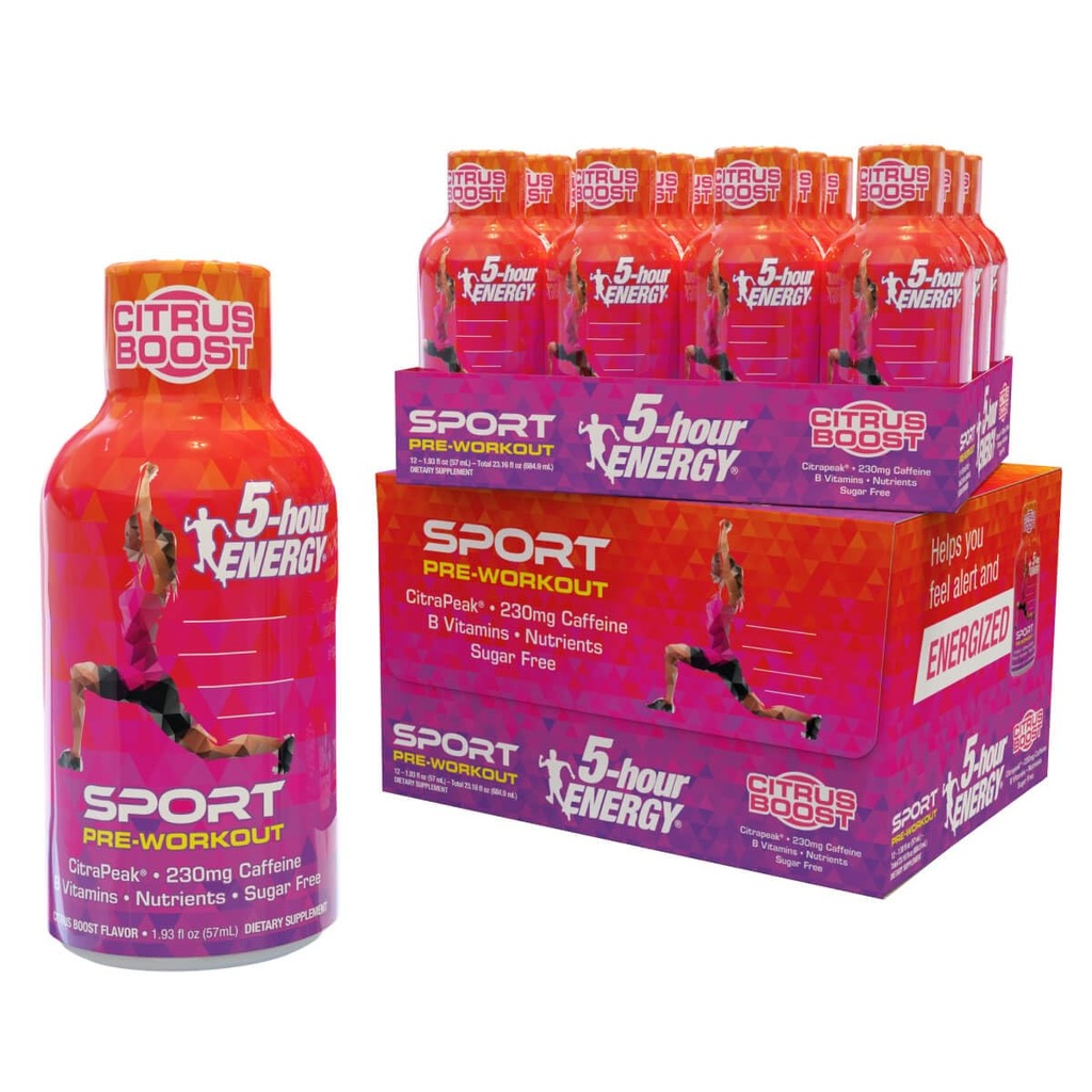 5-timers energi ekstra styrke Sport Shots med Citrapeak, Citrus Boost Flavor, Pre-Workout 24 greve (1,93 fl oz)