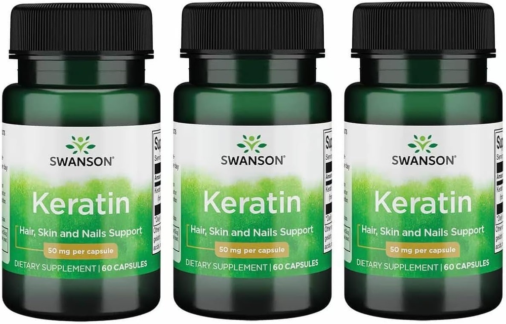Swanson Keratin (fra tibetansk ull) - Naturlig Supplement Fremme sunne ledd, hår, hud og negler - Hjelper Nourish Sunn Connective Vessues - (60 kapsler, 50mg Hver) (3 Pack)