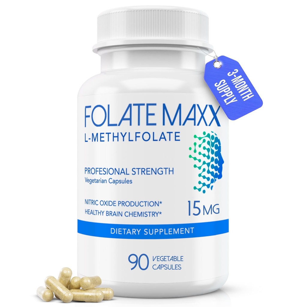 FolateMaxx L-Metylfolat 15 mg 90 kapsler | Profesjonell aktiv Metyl Folat 5-MTHF Supplement | Metylert Folat for kvinner og menn | Ikke-GMO, Glutenfri (3 måneders forsyning)