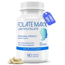 FolateMaxx L-Metylfolat 15 mg 90 kapsler | Profesjonell aktiv Metyl Folat 5-MTHF Supplement | Metylert Folat for kvinner og menn | Ikke-GMO, Glutenfri (3 måneders forsyning)