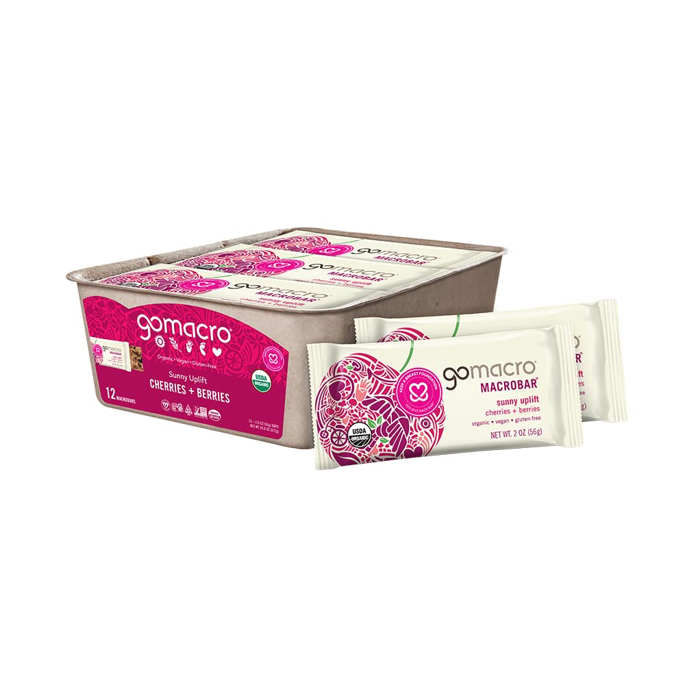 GoMacro MacroBar Organic Vegan Snack Barer - Cherries + Berries (2.0 Ounce Bars, 12 greve)
